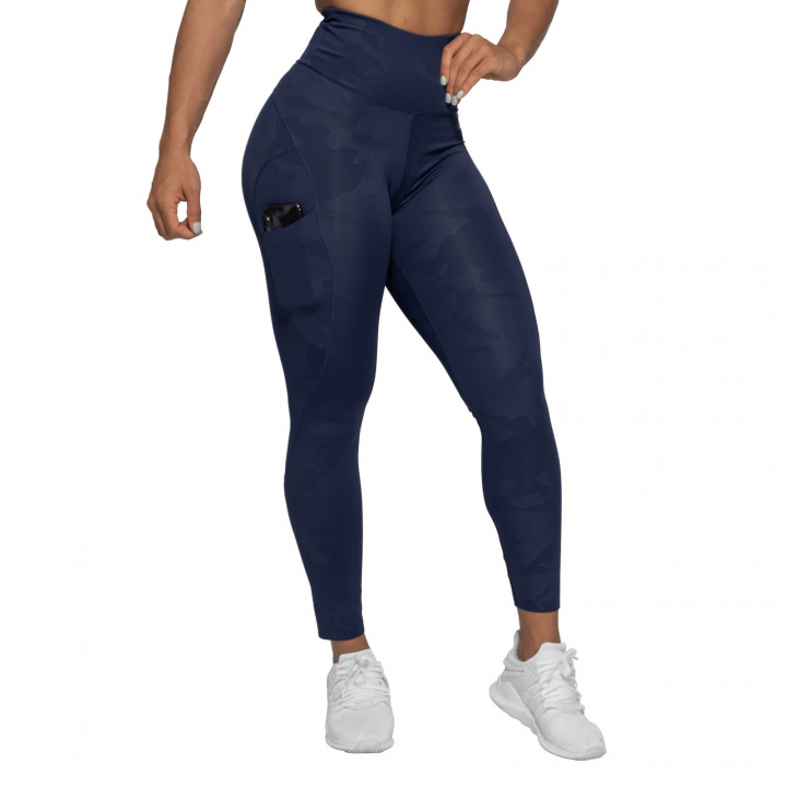 Sjekke High Waist Leggings, dark navy camo, Better Bodies hos SportGymButikken.n