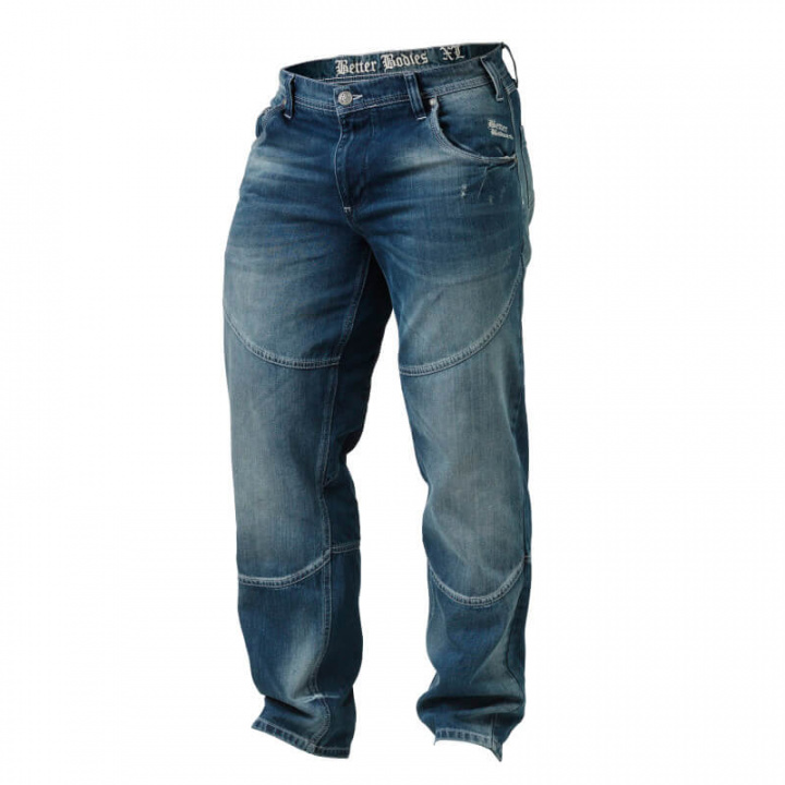 Sjekke Straight Fit Denim, washed blue, Better Bodies hos SportGymButikken.no