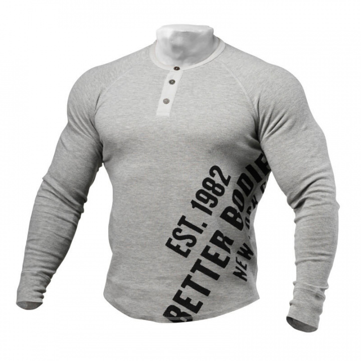 Sjekke L/S Henley, grey melange, Better Bodies hos SportGymButikken.no