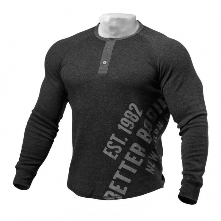 Sjekke L/S Henley, antracite melange, Better Bodies hos SportGymButikken.no