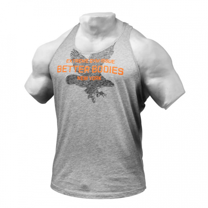 Sjekke Front Printed T-back, grey melange, Better Bodies hos SportGymButikken.no