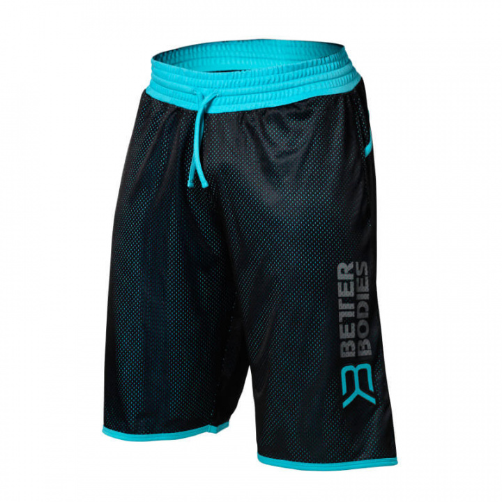 Sjekke BB Print Mesh Shorts, black/aqua, Better Bodies hos SportGymButikken.no