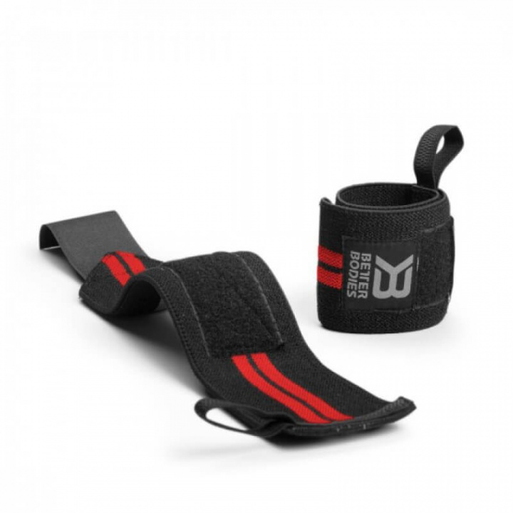 Sjekke Elastic Wrist Wraps, black/red, Better Bodies hos SportGymButikken.no