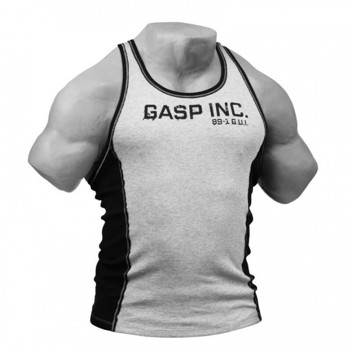 Sjekke 2-Color Rib Tank, grey melange/black, GASP hos SportGymButikken.no