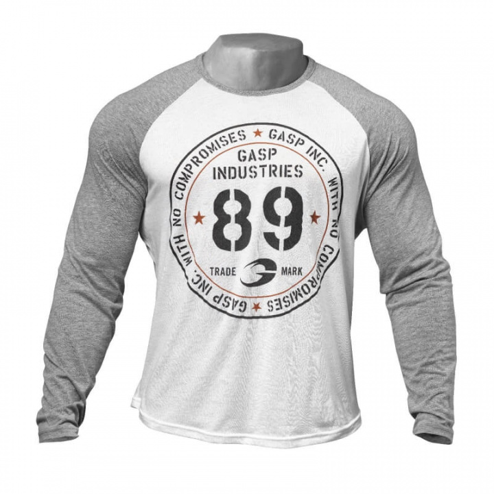 Sjekke Raglan Long Sleeve Tee, white/grey melange, GASP hos SportGymButikken.no