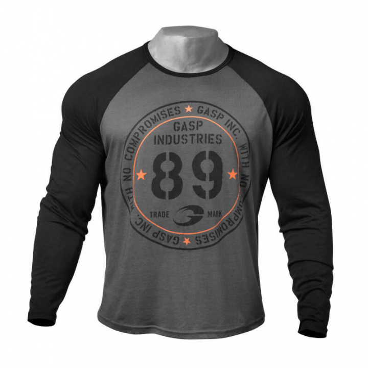 Sjekke Raglan Long Sleeve Tee, dark grey, GASP hos SportGymButikken.no