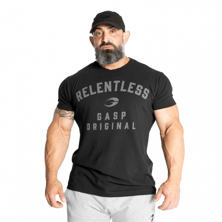 Sjekke Relentless Skull Tee, washed black, GASP hos SportGymButikken.no