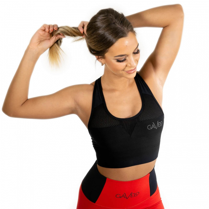 Sjekke Mesh Sports Bra, black, Gavelo hos SportGymButikken.no