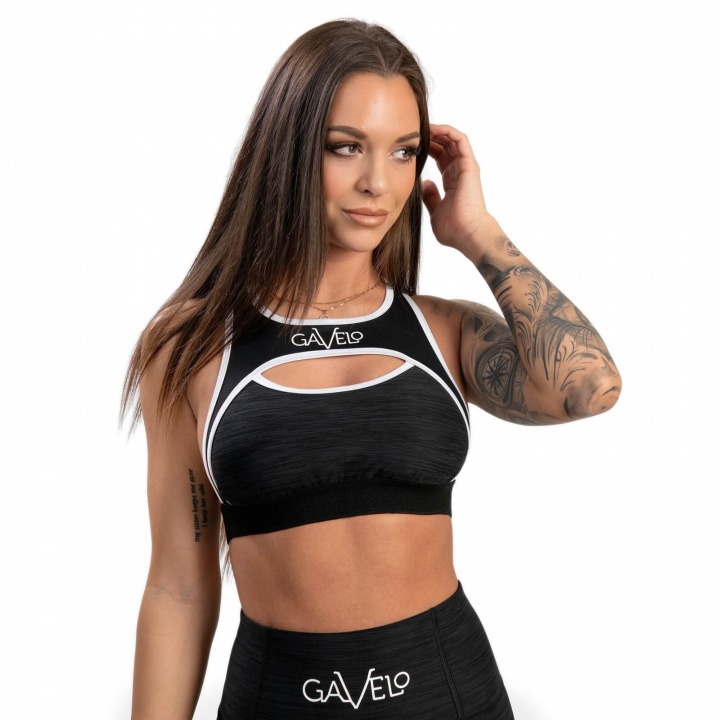 Sjekke Black & White Swirl Sports Bra, black/white, Gavelo hos SportGymButikken.