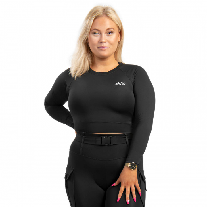 Sjekke Cropped Longsleeve, black, Gavelo hos SportGymButikken.no