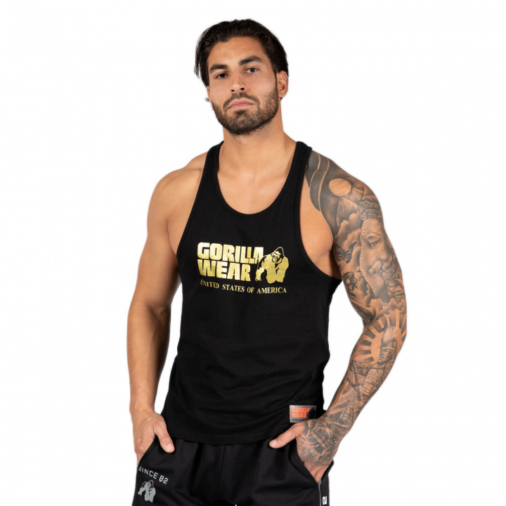 Sjekke Classic Tank Top, black/gold, Gorilla Wear hos SportGymButikken.no