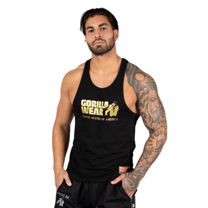 Sjekke Classic Tank Top, black/gold, Gorilla Wear hos SportGymButikken.no