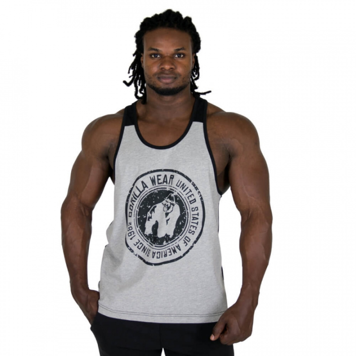 Sjekke Roswell Tank Top, grey/black, Gorilla Wear hos SportGymButikken.no