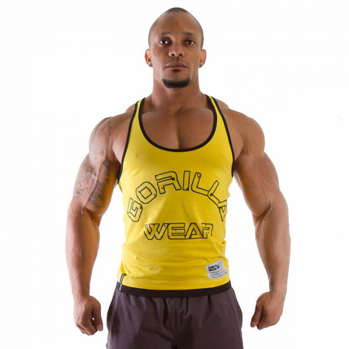 Sjekke Logo Stringer Tank Top, yellow, Gorilla Wear hos SportGymButikken.no