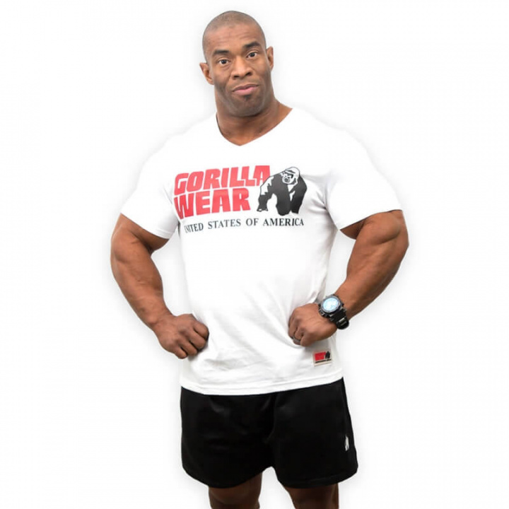 Sjekke Utah V-Neck Tee, white, Gorilla Wear hos SportGymButikken.no