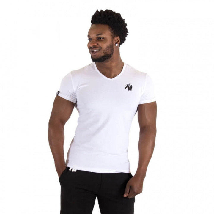 Sjekke Essential V-Neck Tee, white, Gorilla Wear hos SportGymButikken.no