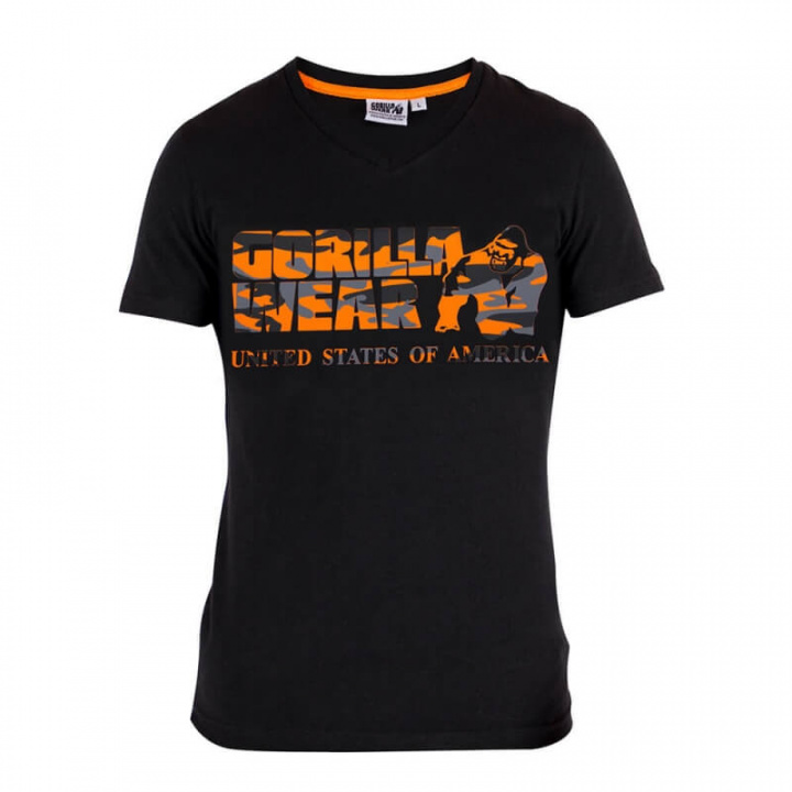Sjekke Sacramento V-Neck T-Shirt, black/orange, Gorilla Wear hos SportGymButikke