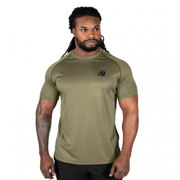 Sjekke Performance Tee, army green, Gorilla Wear hos SportGymButikken.no