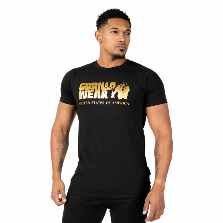 Sjekke Classic T-Shirt, black/gold, Gorilla Wear hos SportGymButikken.no