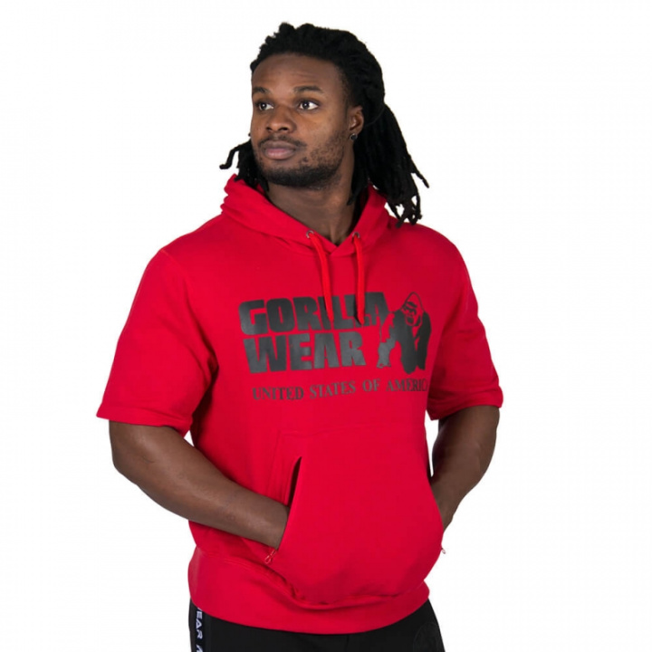 Sjekke Boston Short Sleeve Hoodie, red/black, Gorilla Wear hos SportGymButikken.