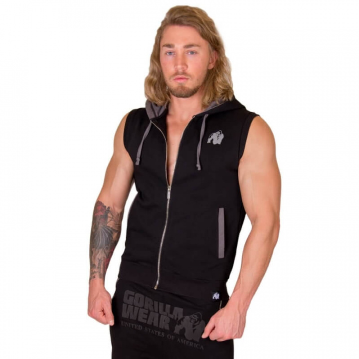 Sjekke Springfield S/L Zipped Hoodie, black, Gorilla Wear hos SportGymButikken.n