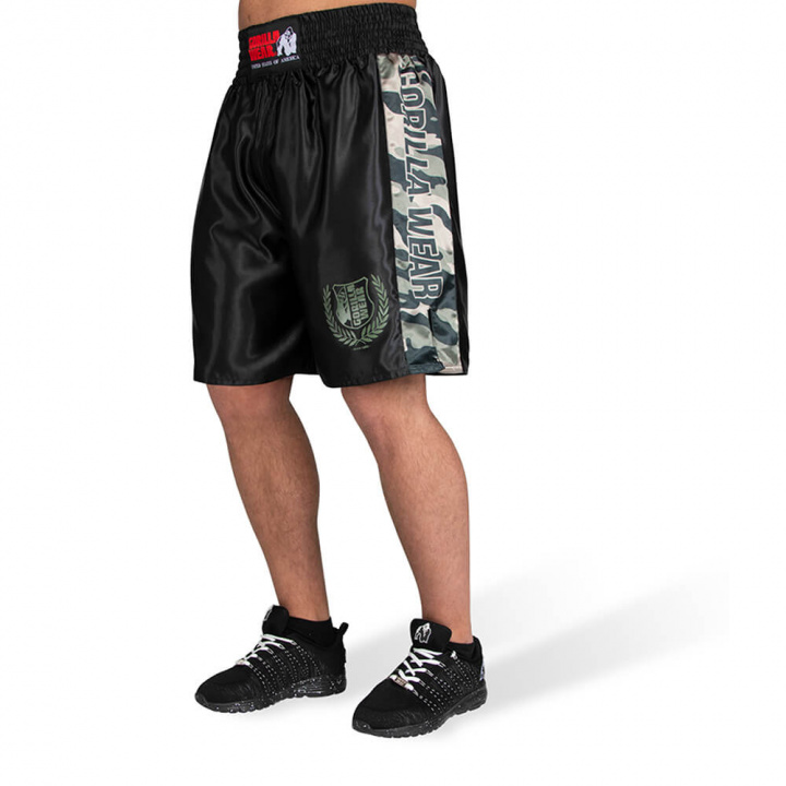 Sjekke Vaiden Boxing Shorts, black/army green camo, Gorilla Wear hos SportGymBut