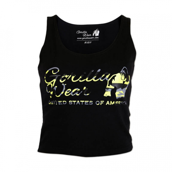 Sjekke Oakland Crop Tank, black/neon lime camo, Gorilla Wear hos SportGymButikke