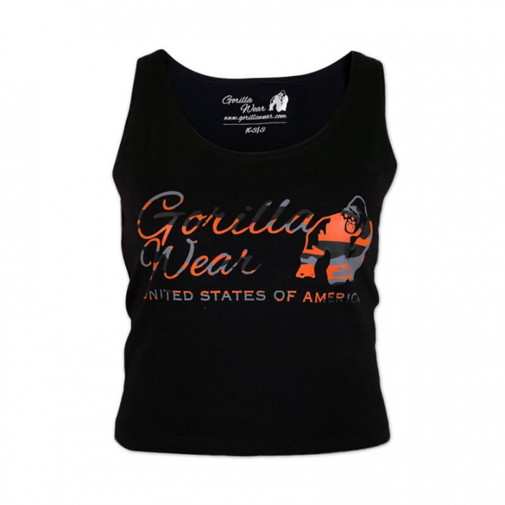 Sjekke Oakland Crop Tank, black/neon orange camo, Gorilla Wear hos SportGymButik