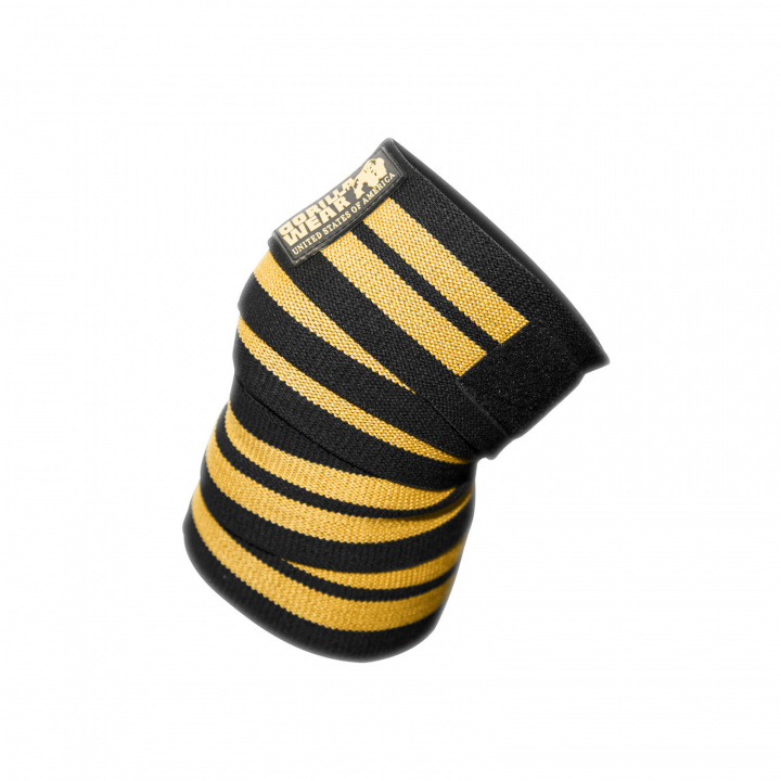 Sjekke Knee Wraps, black/gold, 2 m, Gorilla Wear hos SportGymButikken.no