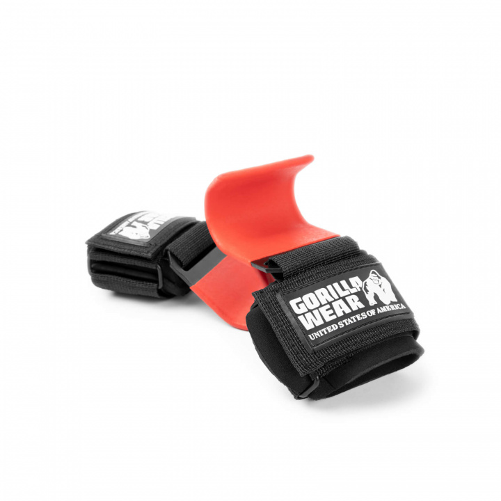 Sjekke Weight Lifting Hooks, black/red, Gorilla Wear hos SportGymButikken.no