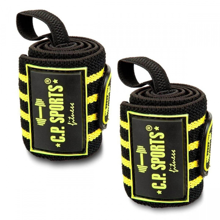Strongman Wrist Wraps, 50 cm, black/yellow i gruppen Sport & Fitness / Treningstilbehør / Kne- & Håndleddsbandasjer hos Sportgymbutikken.no (GW-T20-1-blye)