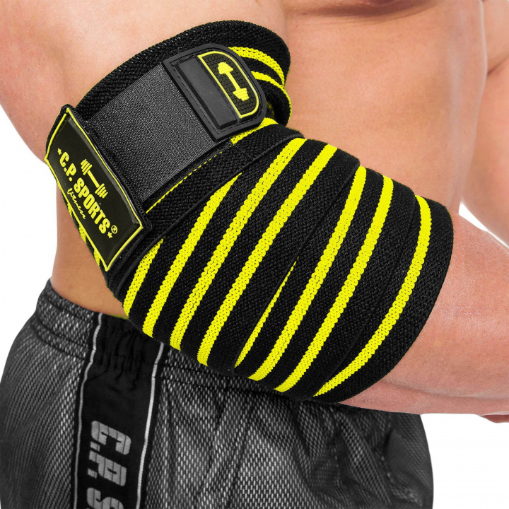 Sjekke Elbow Wraps Pro, black/yellow, C.P. Sports hos SportGymButikken.no