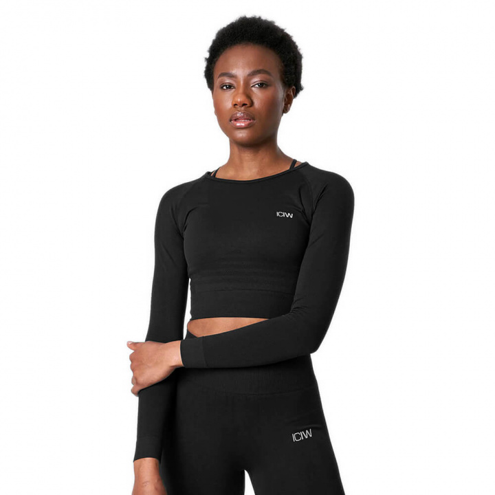 Sjekke Define Seamless LS Crop Top, black, ICANIWILL hos SportGymButikken.no