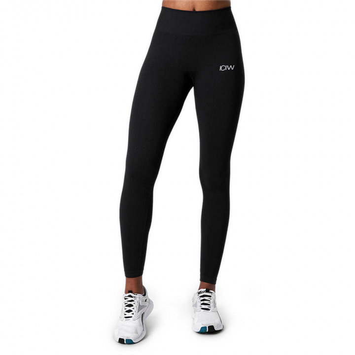 Sjekke Ribbed Define Seamless Tights, black, ICANIWILL hos SportGymButikken.no