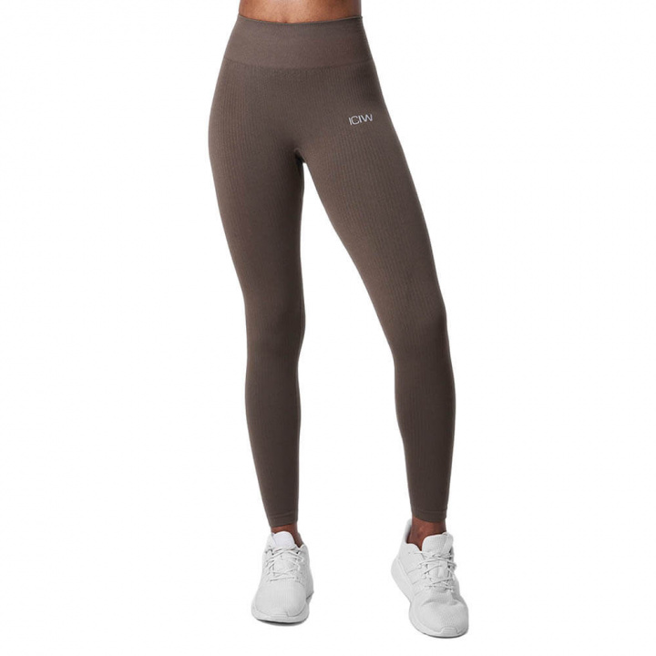 Sjekke Ribbed Define Seamless Tights, dark sand, ICANIWILL hos SportGymButikken.