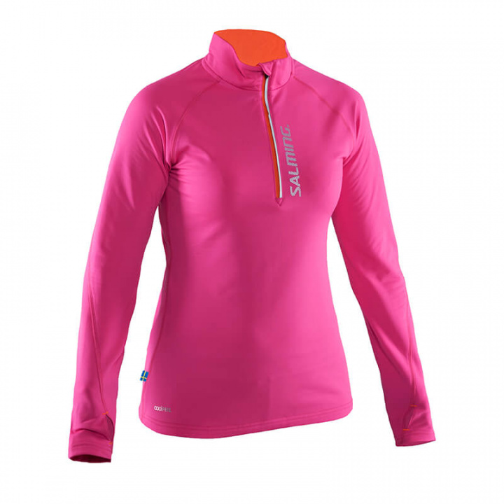 Sjekke Run Halfzip LS Women, pink glo, Salming Sports hos SportGymButikken.no