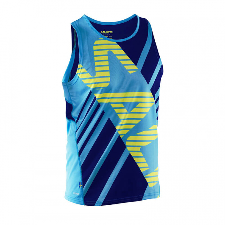 Sjekke Run Race Singlet Men, cyan/navy, Salming Sports hos SportGymButikken.no