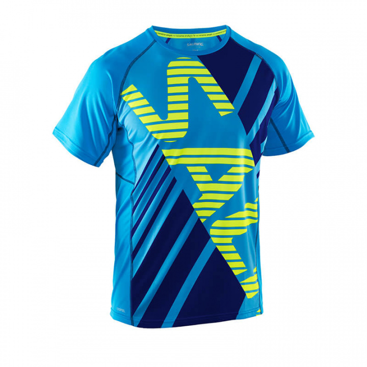 Sjekke Running Tee Men, cyan/navy, Salming Sports hos SportGymButikken.no