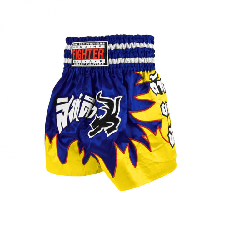 Sjekke Thai Shorts, yellow/blue, Fighter hos SportGymButikken.no