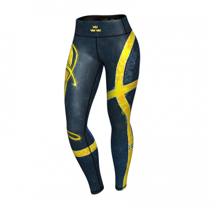 Sjekke Svea Leggings, blue/yellow, Anarchy hos SportGymButikken.no